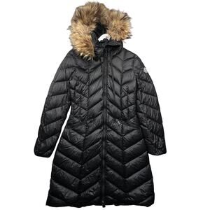 Moncler Goose Down Puffer Long Parka Coat Womens Small Asiatic Racoon Real Fur